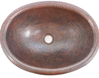 Hand Hammered Copper Oval Sink – Brushed Sedona, Drop In Vanity (16x12)