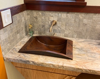 20" Rectangular Drop In Copper Bath Sink with 2" Skirt -- Choice of Drain