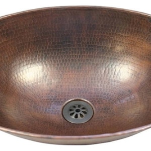 17" Oval Copper Vessel Bowl Vanity Bathroom with DRAIN Choice; Hand Hammered