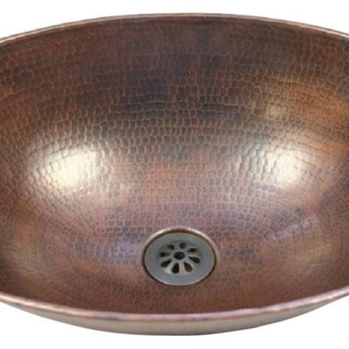 17" Oval Copper Vessel Bowl Vanity Bathroom with DRAIN Choice; Hand Hammered