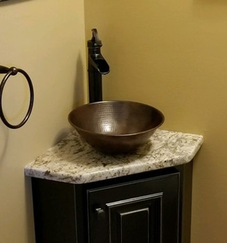 14 Round Hand Hammered Copper Vessel Sink With Drain Etsy