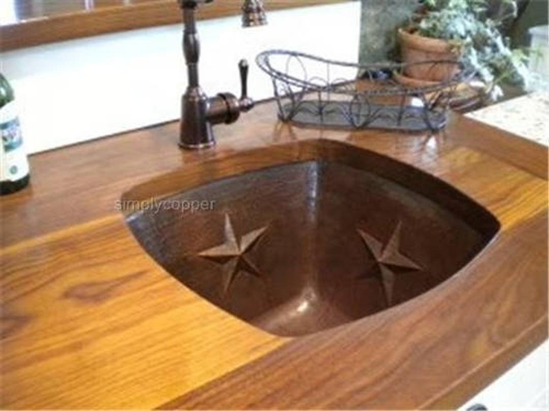 Square Hand Hammered Copper Bar Prep Sink 15 With Star Etsy