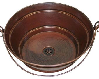 15" Round Hand Hammered Copper Bucket Vessel Sink -- DRAIN Included