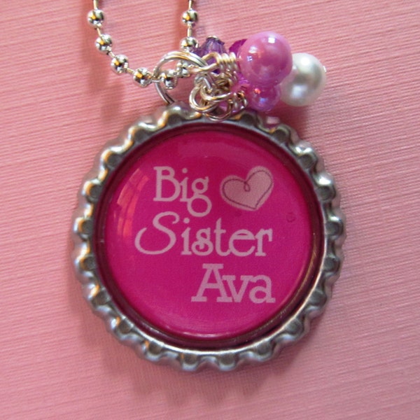 BIG SISTER Gift Necklace Personalized Girls Necklace Pink Birthday New Sister New Siblings