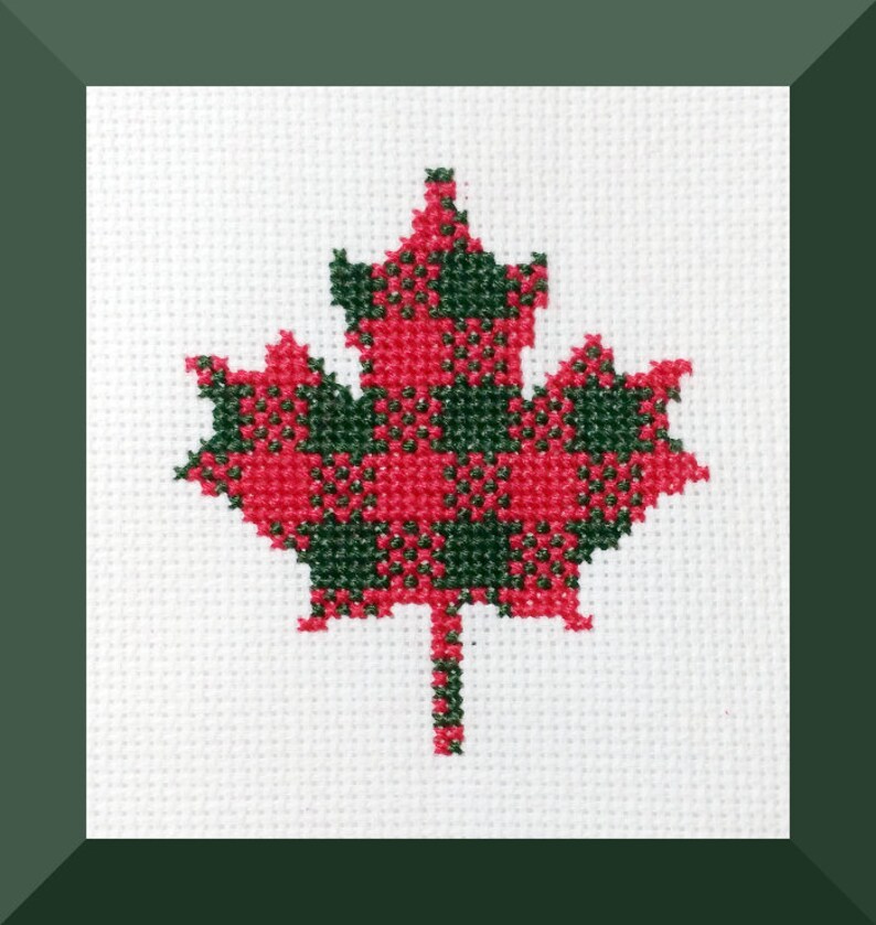 Plaid Canada Flag Cross Stitch Pattern, Red and Green Canadian Flag