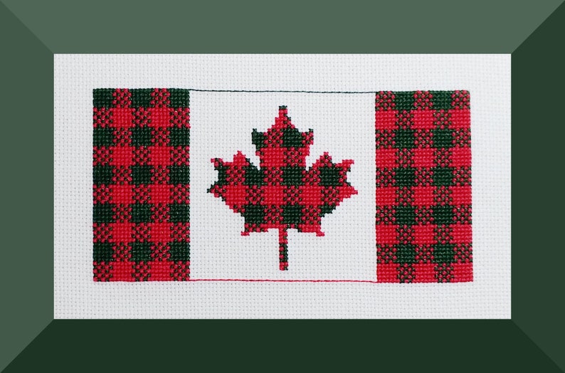 Plaid Canada Flag Cross Stitch Pattern, Red and Green Canadian Flag