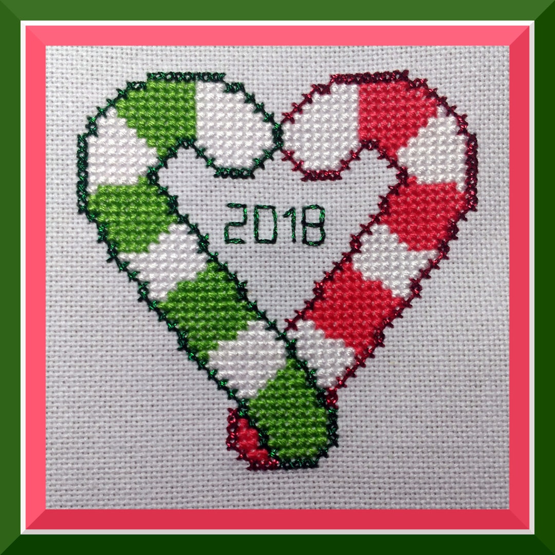 Candy Cane Heart Cross Stitch Pattern Etsy