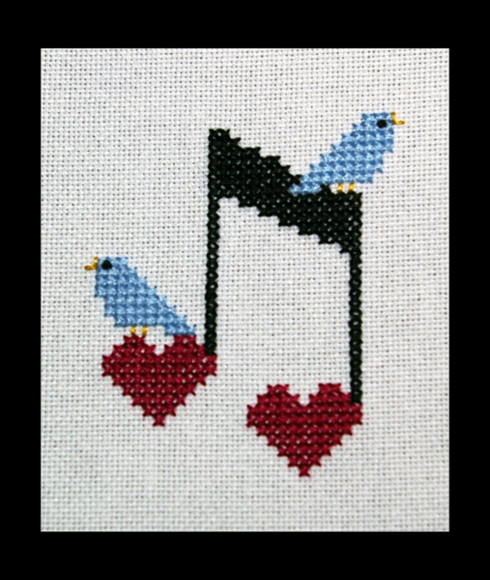 Music Cross Stitch Pattern, Happy Little Bluebirds Sing, Musical Birds