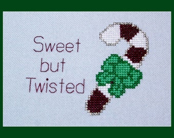 Christmas Cross Stitch Pattern, Sweet but Twisted Candy Cane Instant Download PDF