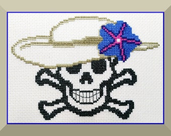 Skull in Fancy Hat Cross Stitch Pattern, I Feel Pretty Embroidery Design, Halloween Skull Instant Download PDF Chart