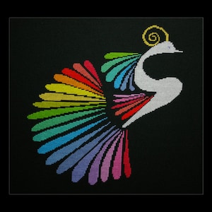 Rainbow Bird Cross Stitch Pattern, Colorful Bird In Flight Embroidery Chart for Instant Download
