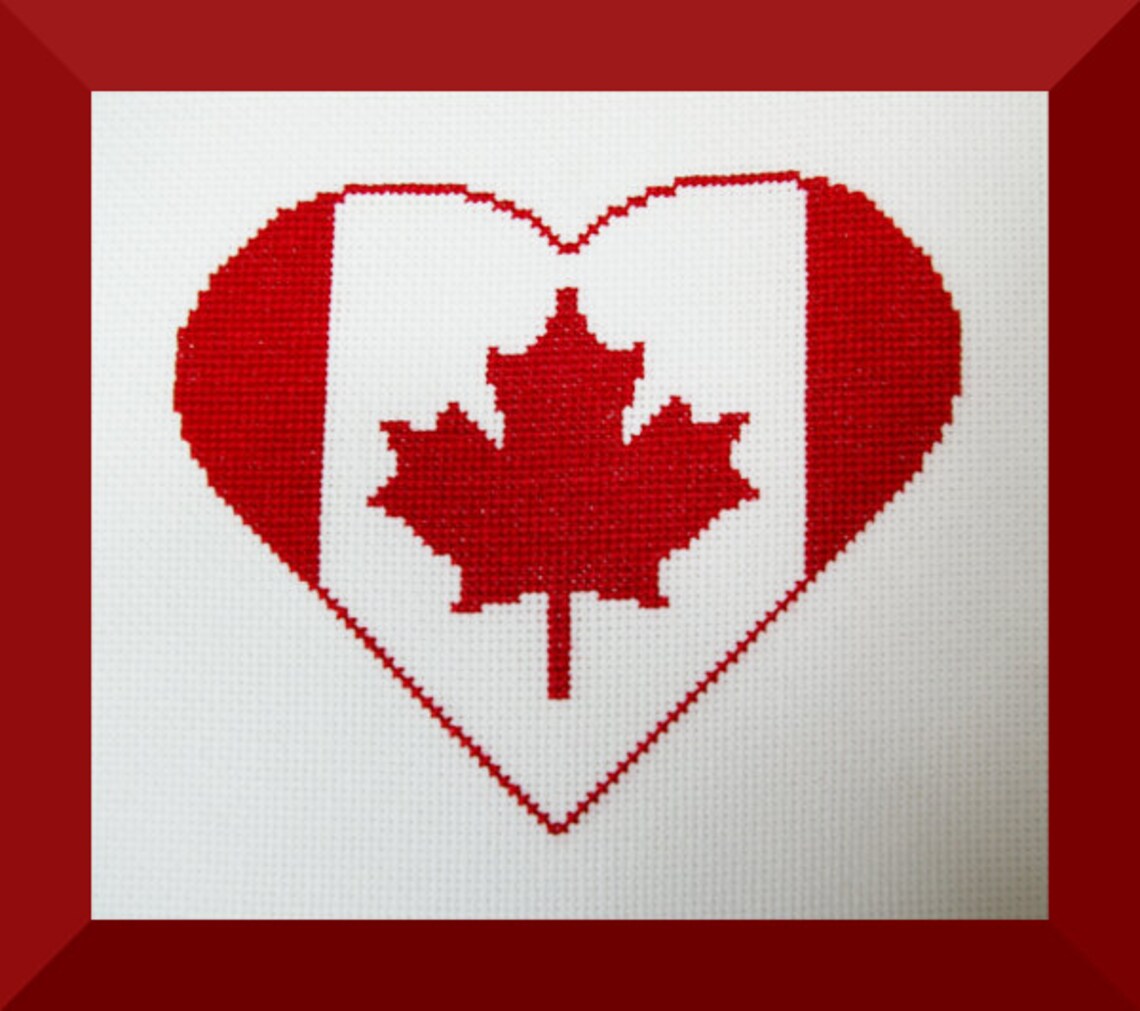 Canada Flag Heart Cross Stitch Pattern Canada Embroidery Etsy