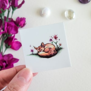 Cute Sleeping Fox And Flowers Sticker, Cute Animal Sticker, Forest Animal, Fox Sticker, Fox Art, Laptop Sticker, Flower Fox