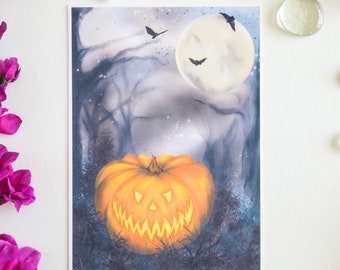Jack O Lantern Greeting Card, Spooky Season Card, Happy Halloween Notecard, Trick Or Treat, Creepy Pumpkin Art, Snail Mail Card