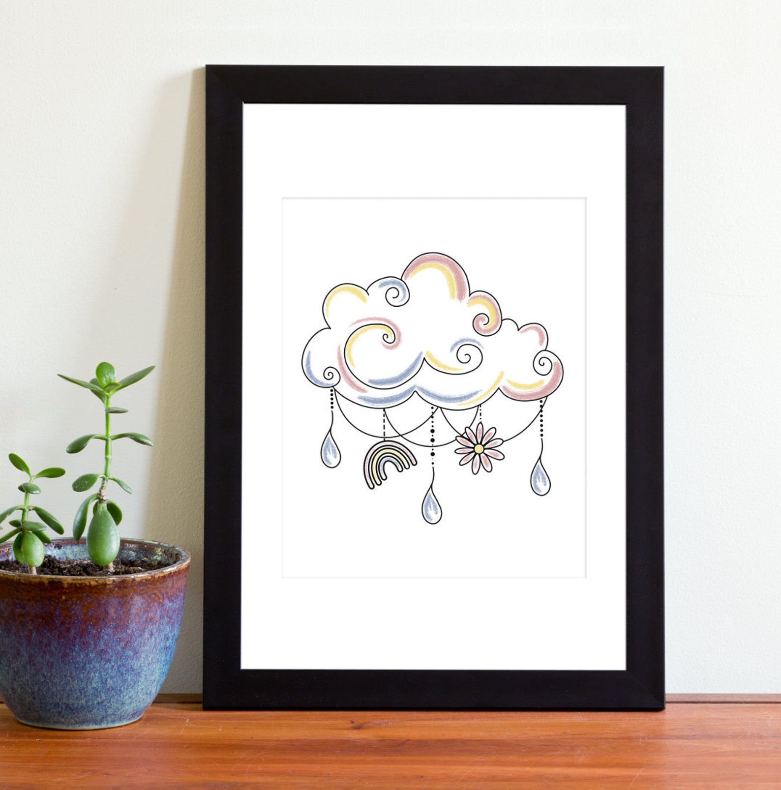 Rainbow Rain Cloud Wall Decor, Whimsical Summer Storm Cloud Art Print ...