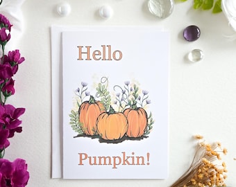 Hello Pumpkin Fall Card: Whimsical Autumn Greeting (5x7)
