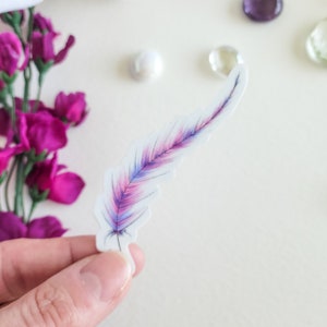 Pink Feather Vinyl Sticker, Water Bottle Sticker, Laptop Sticker, Nature Sticker, Free Spirit