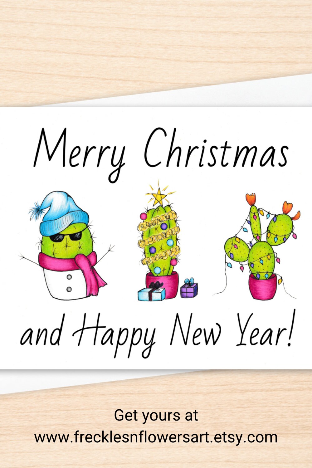 Printable Christmas Cactus Card, Merry Christmas Cacti, Succulent Card ...