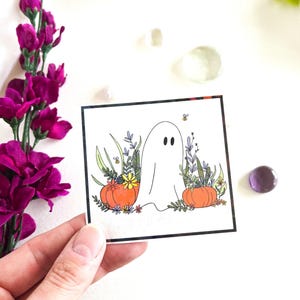Ghost with Pumpkins Holographic Sticker, Spooky Halloween