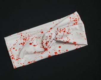 White Splatter Twist Headband, Stretchy Adult Headband