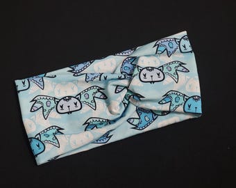 Blue Bats Twist Headband, Stretchy Adult Headband
