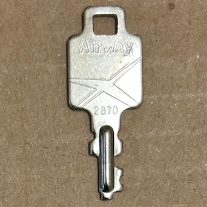 Rare Airway Key 2870 original vintage Art Deco Presto MCM flat steel 1960&#39;s silver tone metal Luggage Suitcase Briefcase Travel train