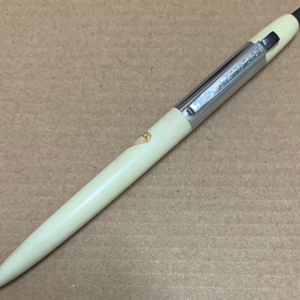 Rare Paper Mate 98 plastic clicker Push Button vintage White & Chrome Ball Point Ink Pen late 1950's USA w/ diamond ad logo MCM working
