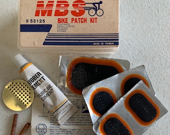 Vintage MBS Bike Patch Kit Reifen Fahrrad Accessoire Kunststoff Hülle Taiwan 53125 Prop Garage Reifen Reparatur Film Rennen Radfahren rot weiß blau Werkzeug