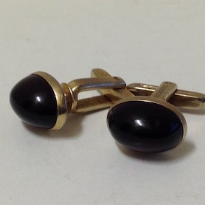 Hickok deep Red Cufflinks Cabochon oval plastic lucite mid century lush gold tone 1950&#39;s matching vintage Mens USA jewelry cuff link modern