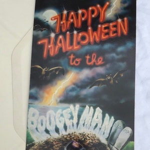 Halloween Big Card American Greeting 1981 Boogey Man 1980s Lady pre owned Graveyard Fledermäuse Jack o Laterne Hi Brows Love vergissmeinnicht vintage