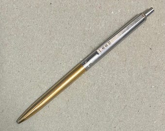 Paper Mate Rare vintage Double Heart Profile Chrome Upper Rib Lined & Gold Tone Lower Barrel Brushed Slim Ball Point Ink Pen new Refill USA