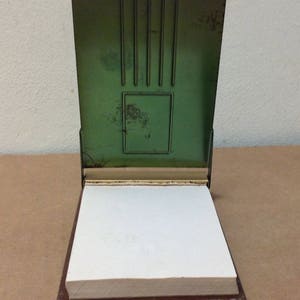 Desk top note pad Holder Nautical Mid Century 1950's tall ship green gold tone vintage office boat flip top metal binder rare phone table image 5