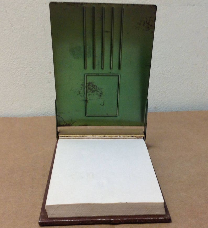 Desk top note pad Holder Nautical Mid Century 1950's tall ship green gold tone vintage office boat flip top metal binder rare phone table image 5