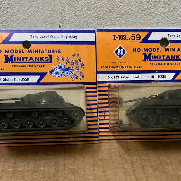 Roco Minitanks 1/87 Z-103 WWII pair of Josef Stalin III Russian Tank models small scale new old store stock in packaging vintage Austria lot