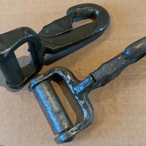 Heavy Duty Snap Trigger Clip Lot of 2 big 5 1/8" for Ratchet Strap vintage hardware chipped black paint farmhouse barn spring loaded metal