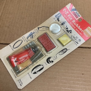 Vintage Rubber Repair Kit Victor Automotive old new store stock bike tire tube innertube accessory classic car trunk glove compartment USA