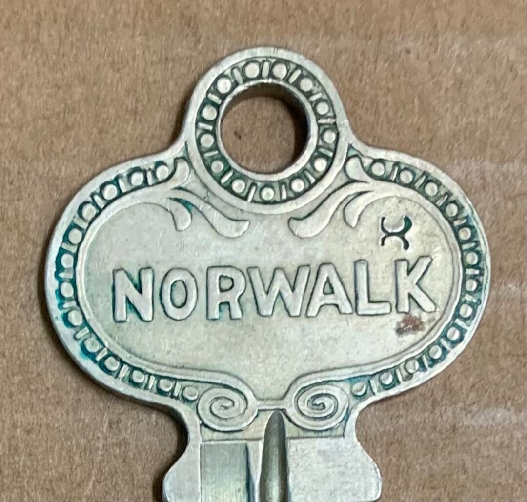 Antique Norwalk Lock Co Key Rare Design Ornate Flat True Vintage Brass
