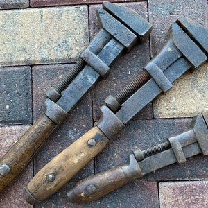 Vintage Metal Handled Adjustable Monkey Wrench Lot of 3 Pipe Wrenches  Antique
