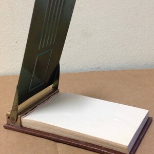 Desk top note pad Holder Nautical Mid Century 1950's tall ship green gold tone vintage office boat flip top metal binder rare phone table image 4