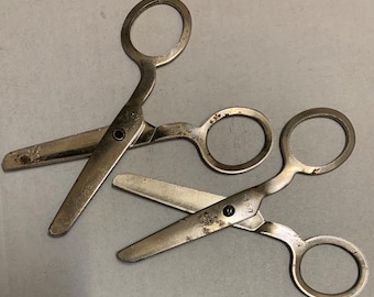 Vintage Children's Scissors School Safety Lot 2 Metal Blunt End 4" inch rounded USA elementary retro classroom classic style working pair