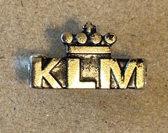 KLM Pin Royal Dutch airlines SILVER TONE logo lapel hat pilot  brooch flying vintage travel ad mini Italy Aviation Skyteam Netherlands