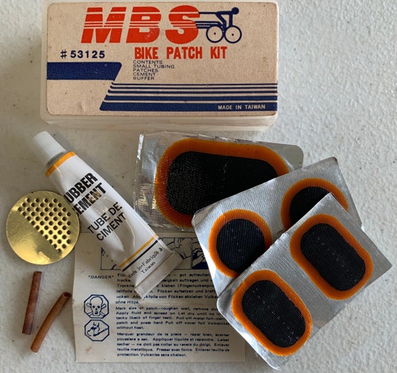 Vintage MBS Bike Patch Kit Tires Bicycle Accessory Plastic Case Taiwan  53125 Prop Garage Tire Repair Movie Race Biking Red White Blue Tool -   Finland