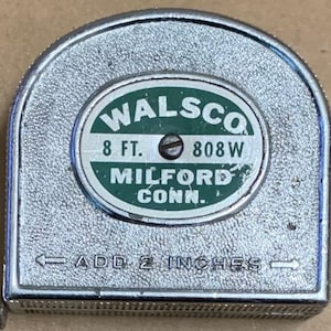 Vintage Walsco Pull Push Maßband 808W Milford Conn USA 80 "Tasche Metall Messwerkzeug Tischler Heimwerker Retro Gadget Holzbearbeitung
