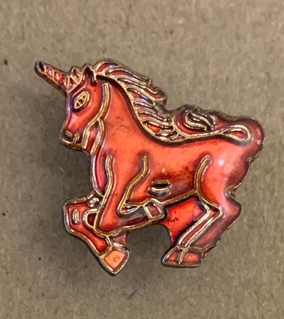 Unicorn Pin red 1980's rare vintage lapel enamel r