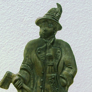 Vintage flat metal lead figure figurine fireman Edwardian Firefighter ax axe unique toy soldier collectible shadow box curio diorama toy