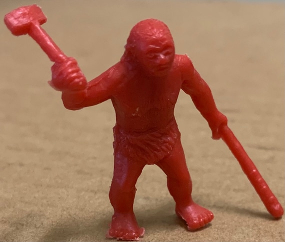 Vintage Timmee Caveman Red Plastic Figure With Intact Club and Ax