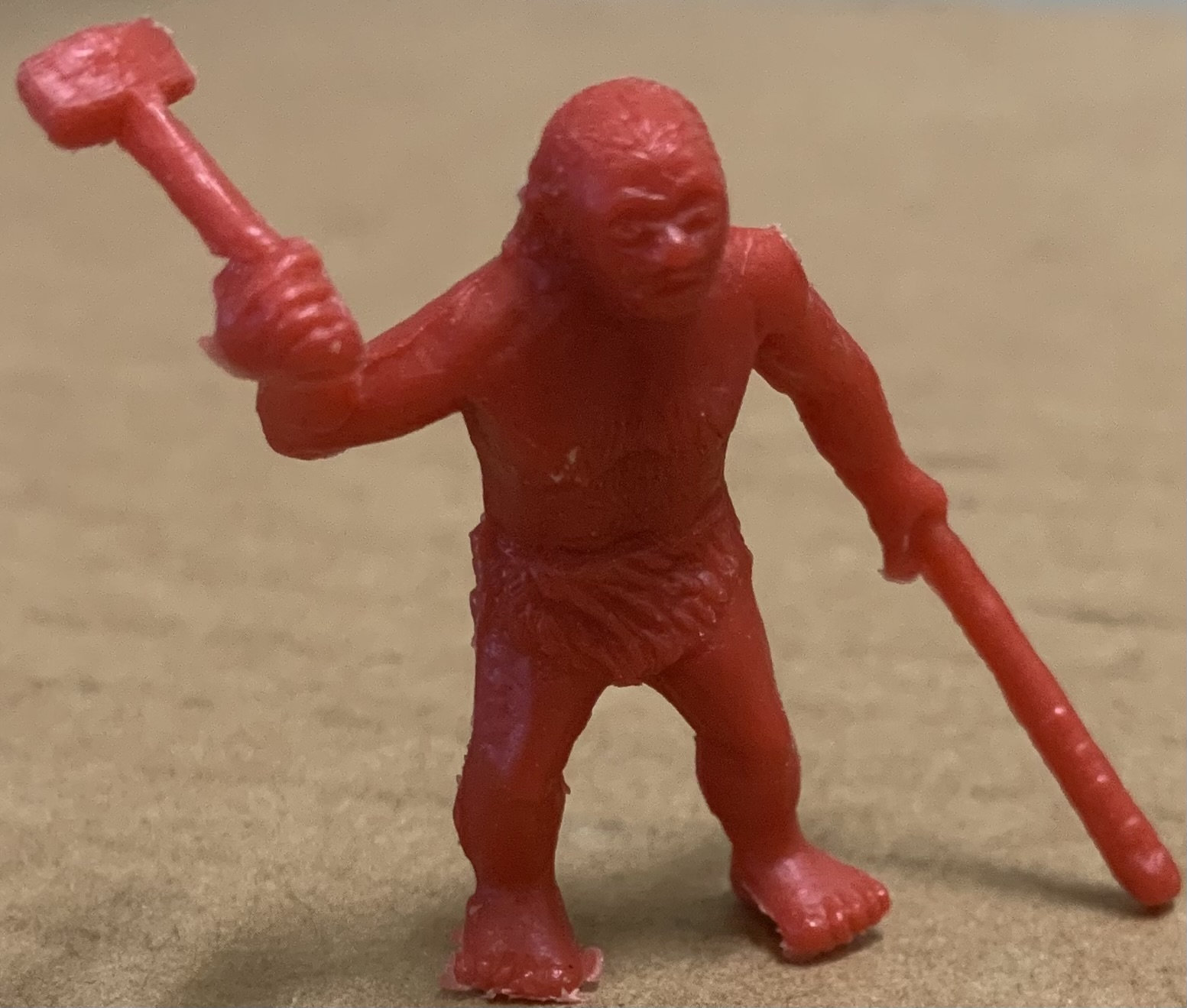 Vintage Timmee Caveman Red Plastic Figure With Intact Club and Ax
