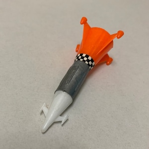 LP Space toy Imperial Rocket Ship Apollo Moon Exploring 1970&#39;s play set lunar Mini Hong Kong plastic INTACT tip pods 3&quot; tall vintage scarce