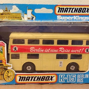 Matchbox Double Decker Bus Berlin Super King K-15 diecast lesney vintage 1970s Transportation toy England Cream 1972 Excellent in used box