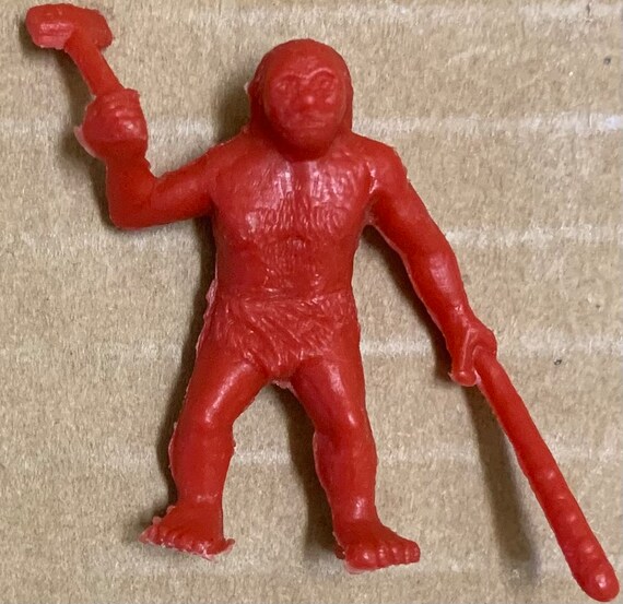 Vintage Timmee Caveman Red Plastic Figure With Intact Club and Ax